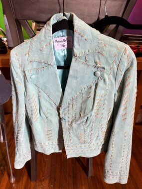 vintage Pamela McCoy Leather Teal Embroidered Jacket